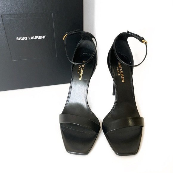 SAINT LAURENT PARIS Amber Leather Strap Heels in Nero Black - Picture 2 of 15